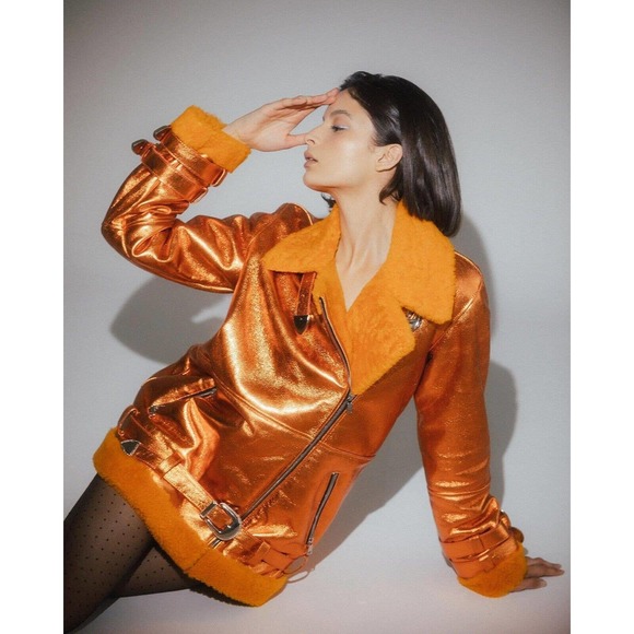 Free People Dancassab Wonder Metallic Orange Jacket Brand New With Tag - Picture 2 of 9
